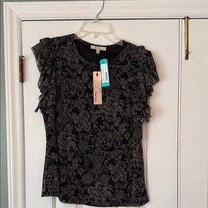 Black Paisley Ruffle Sleeve Top